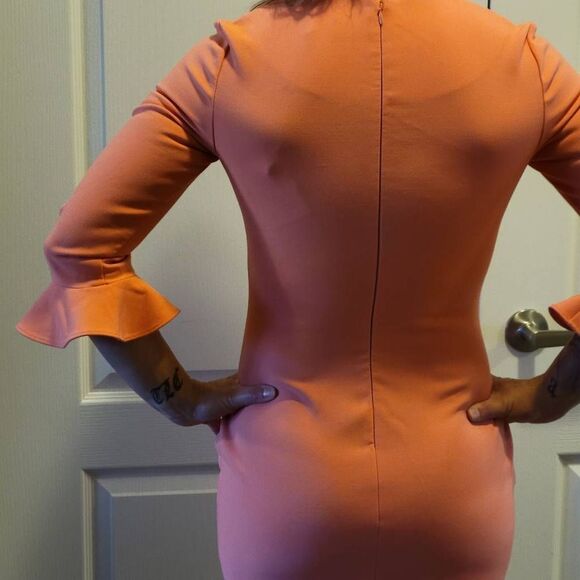 SANDRO crew neck ruffle Sheath pink designer dress Final Discount - Picture 6 of 16